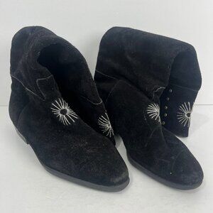 Cristina Boots Suede Size 6 EU 36 Black Low Heel ~1in Mid Calf Made in Canada